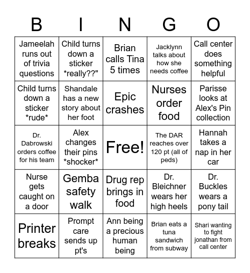 Pediatrics Bingo Card