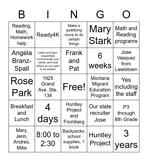 Untitled Bingo Card