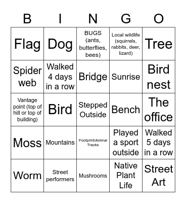 Weekly Step Challenge Bingo Card