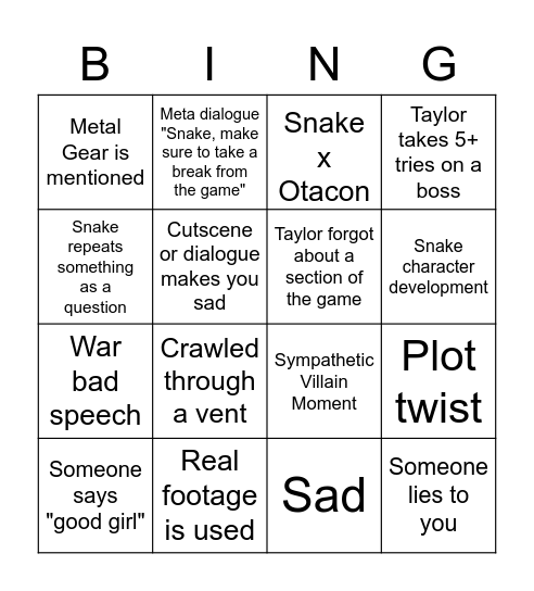 MGS1 Bingo Card