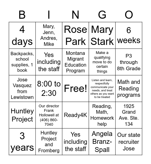 Untitled Bingo Card