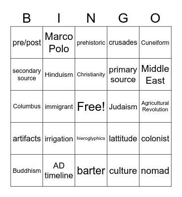 1st 9 Weeks Vocab Review Bingo Card
