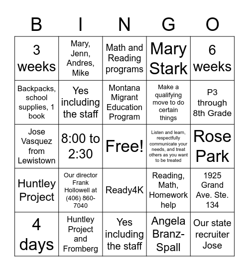 Untitled Bingo Card