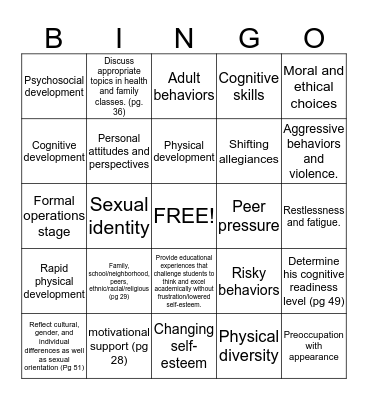 Chapter 2 Bingo Card