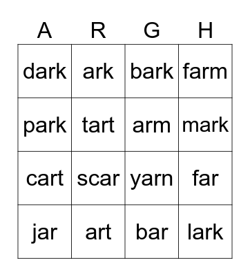 "AR" PIRATE LETTER BINGO "AR" Bingo Card