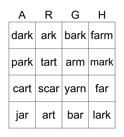 "AR" PIRATE LETTER BINGO "AR" Bingo Card