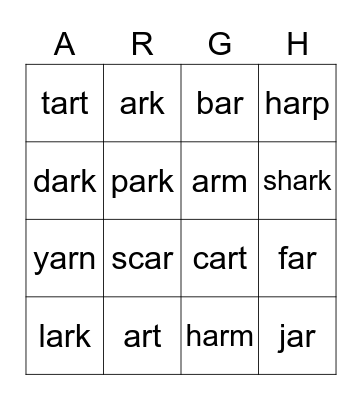 "AR" PIRATE LETTER BINGO "AR" Bingo Card