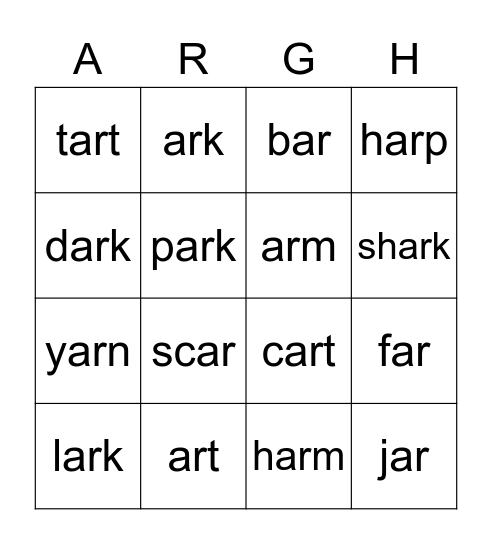 "AR" PIRATE LETTER BINGO "AR" Bingo Card