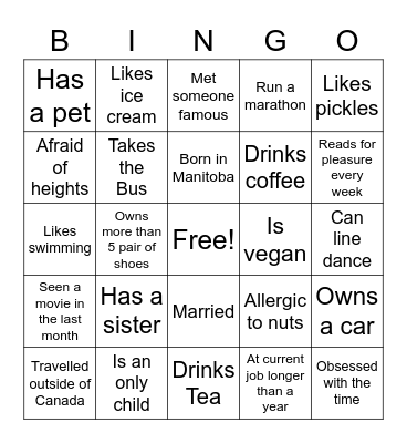 Connection Bingo Card