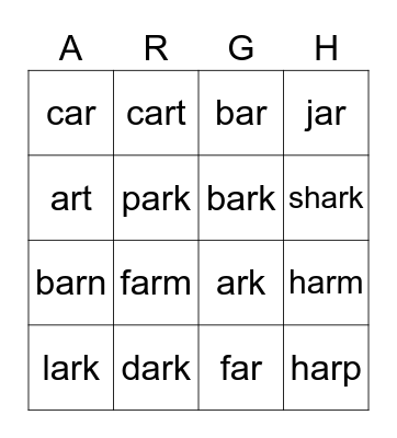 "AR" PIRATE LETTER BINGO "AR" Bingo Card