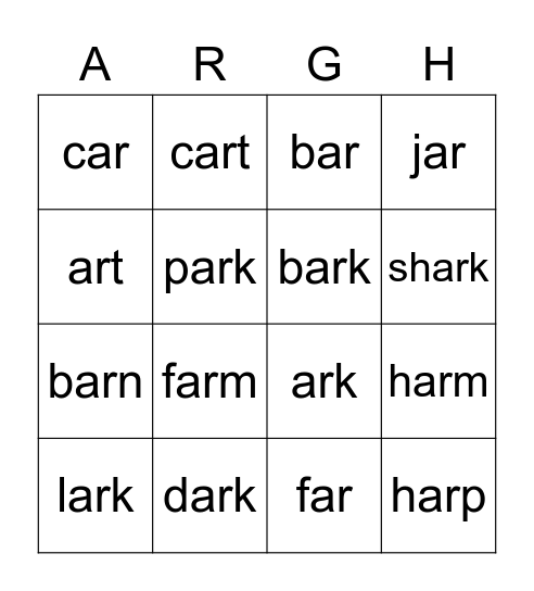 "AR" PIRATE LETTER BINGO "AR" Bingo Card