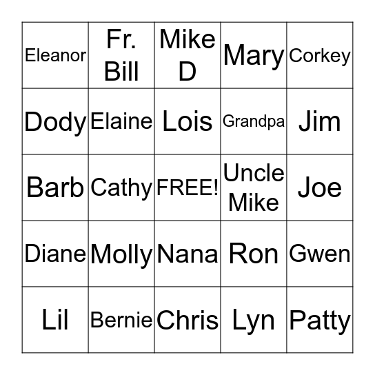 Oremus Cousins Bingo Card