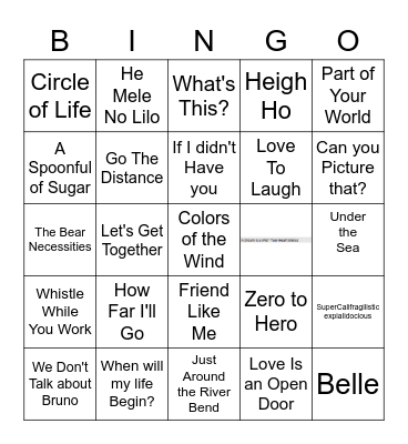 We don't Talk About Bruno Bingo Card