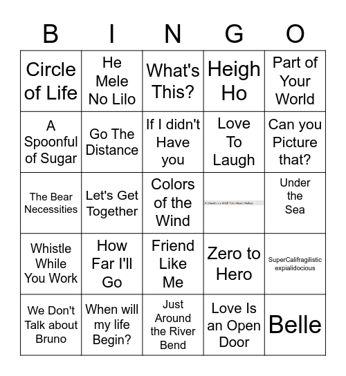 We don't Talk About Bruno Bingo Card
