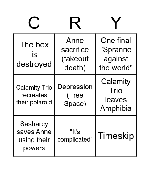 Amphibia The Hardest Thing Bingo Card