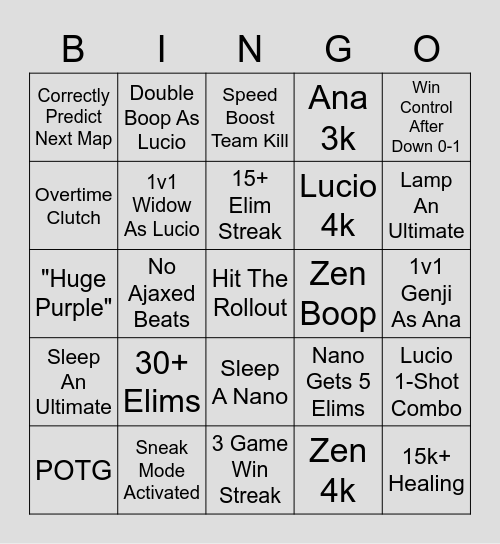Overwatch Bingo With Shaydii Bingo Card