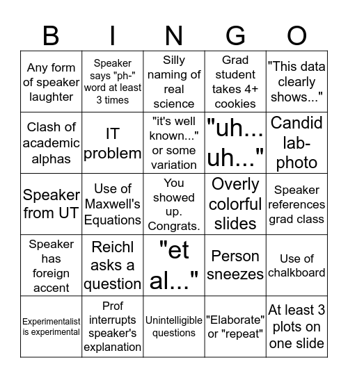 Seminar Bingo Card