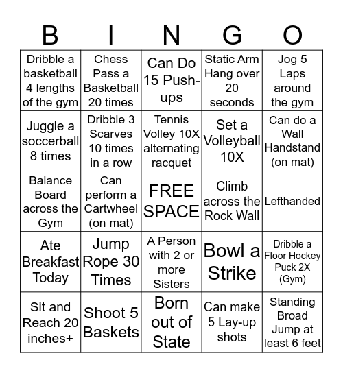 Getting To Know You Physical Education Bingo Sheet Bingo Card