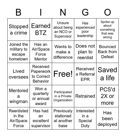 DOE 1 Bingo Card