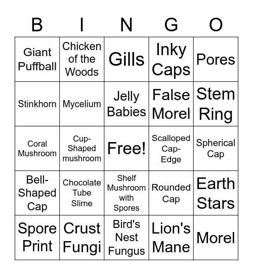 Mushroom Bingo Card