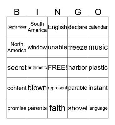 LIST 3 Bingo Card