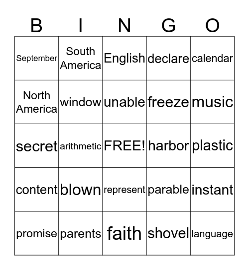 LIST 3 Bingo Card