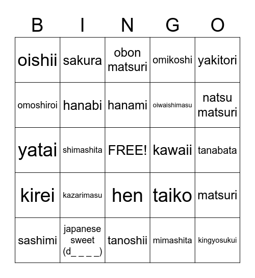 Japanese Festivals! Bingo Card