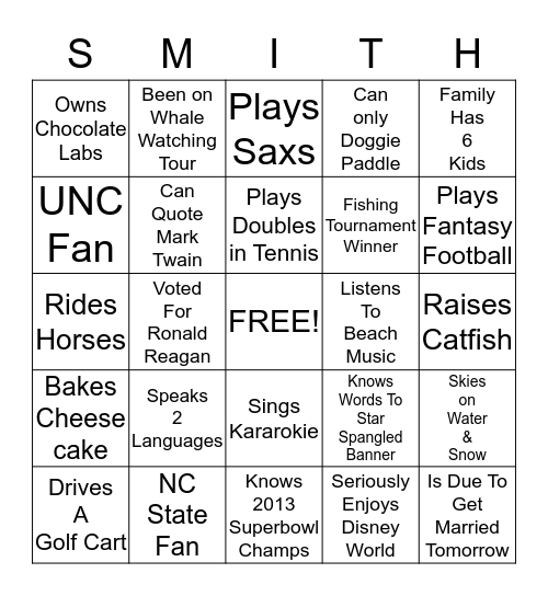 Rehearsal Bingo Card