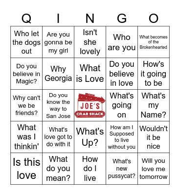 Questionable Songs Bingo Card