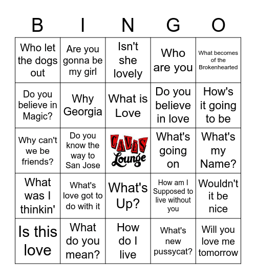 Questionable Songs Bingo Card