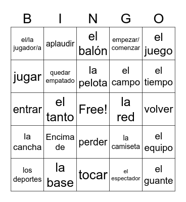 Los deportes_Así se dice_cap5 Bingo Card