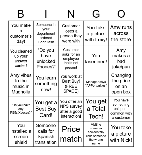 Best Buy Bingo Card