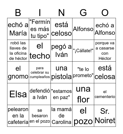 Internado 1 Bingo Card