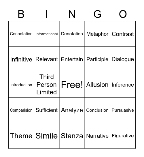 Vocabulary Bingo Card