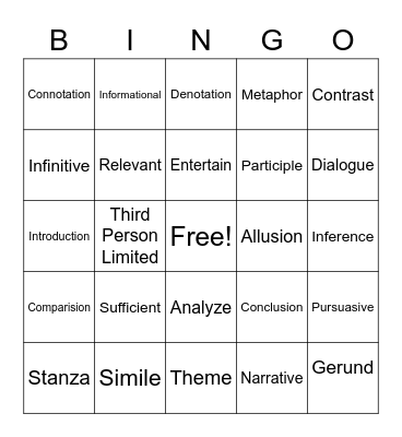 Vocabulary Bingo Card