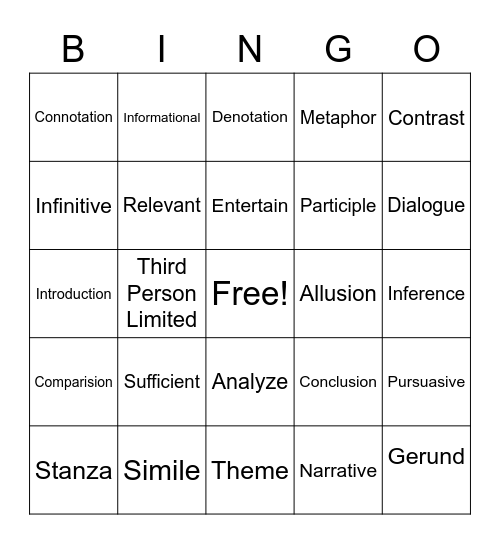 Vocabulary Bingo Card