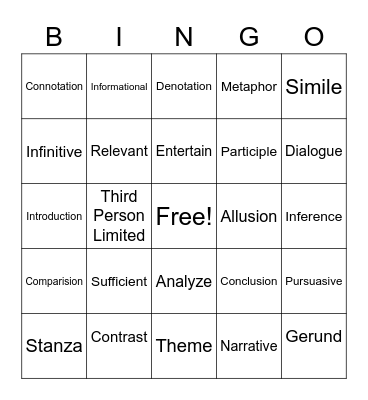 Vocabulary Bingo Card