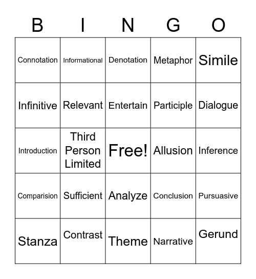 Vocabulary Bingo Card