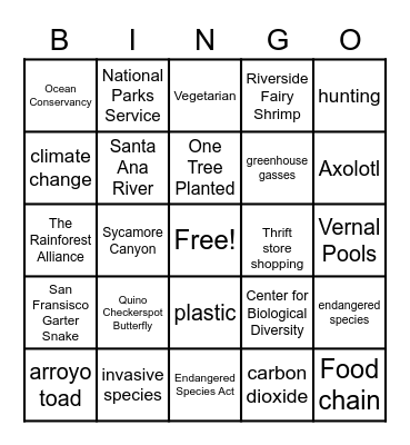 Environment Bingo Card