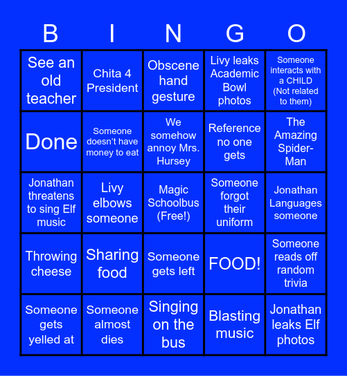 SCHOOL TOUR BINGO 🫦 Bingo Card