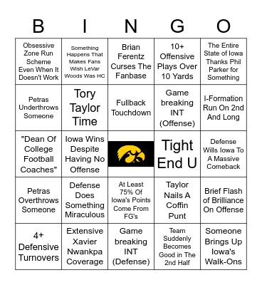 Hawkeye Football Bingo Card