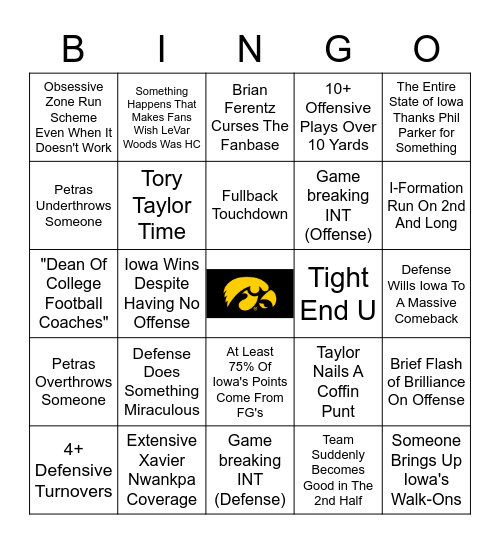 Hawkeye Football Bingo Card