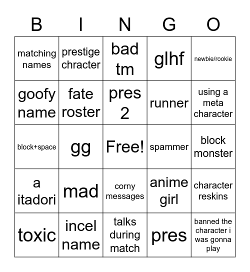 Untitled Bingo Card