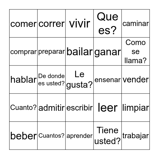 Espanol 1/Leccion 1 Bingo Card