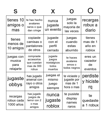 bingo de roblox Bingo Card