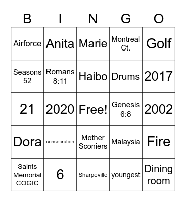 Grace Anniversary BINGO Card