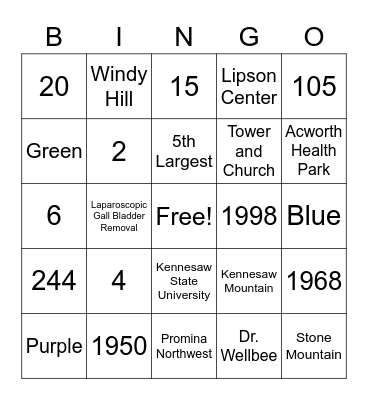 Kennestone BINGO Card