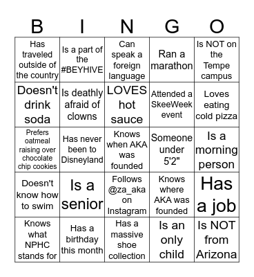 AKA Icebreaker Bingo Card