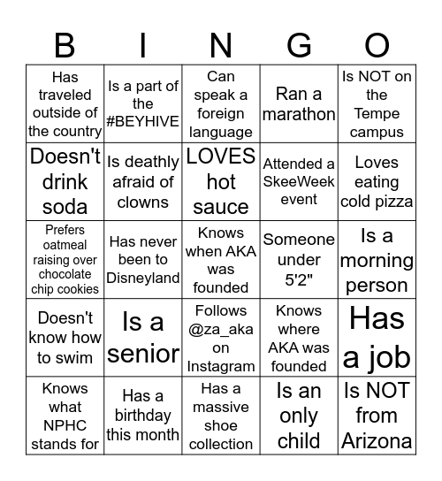 AKA Icebreaker Bingo Card