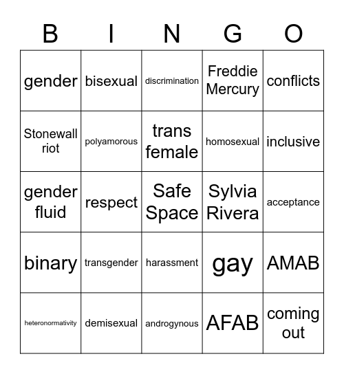 LGBTQ+ BINGO Card